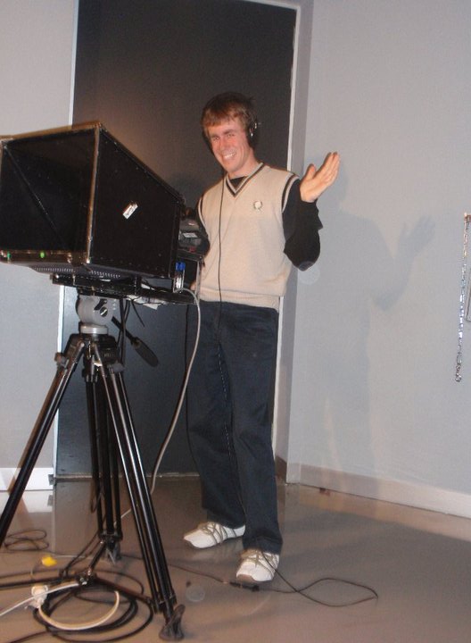 A scene from Dean's community radio and TV days. Dean Watson operating a camera.