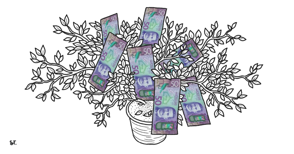 A money tree sprouting several $50 notes. How you manage your money after redundancy matters.
