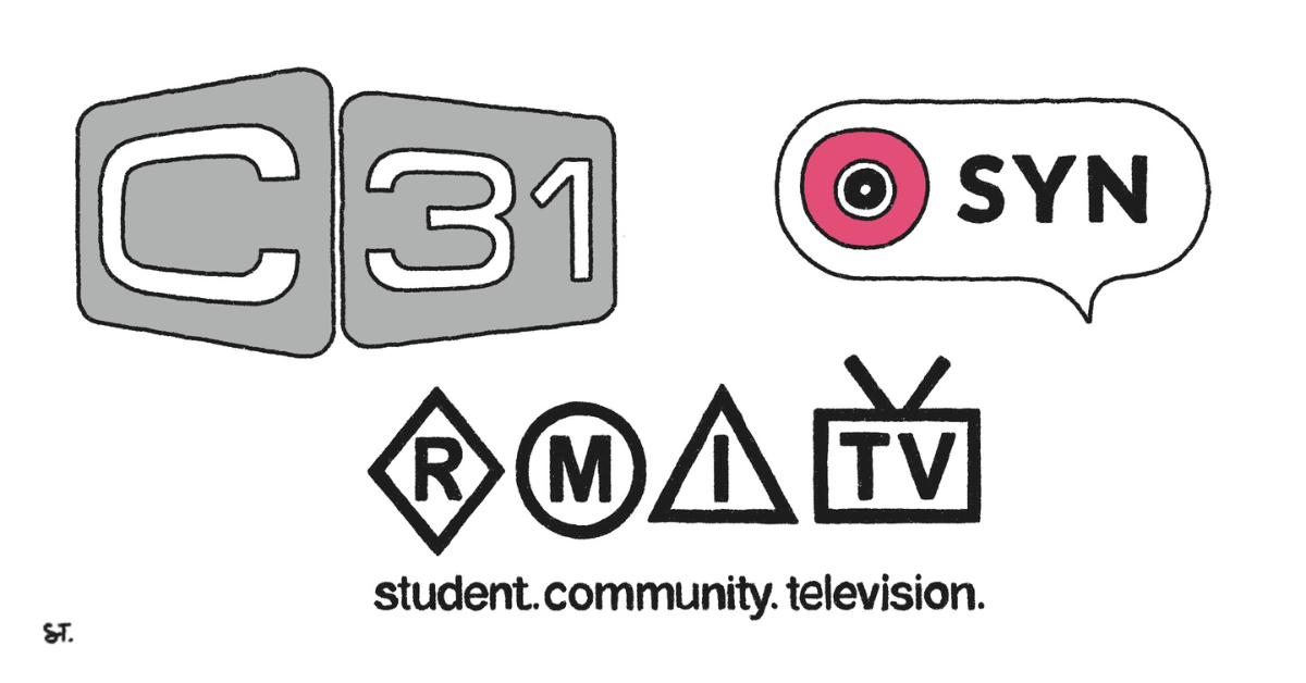 Logos for Melbourne community radio and TV organisations SYN, RMITV and Channel 31.